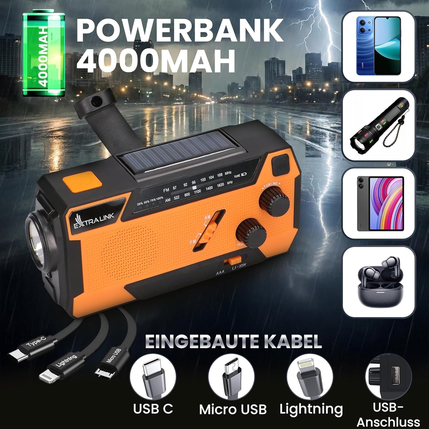Notfallradio mit Solar & Kurbel