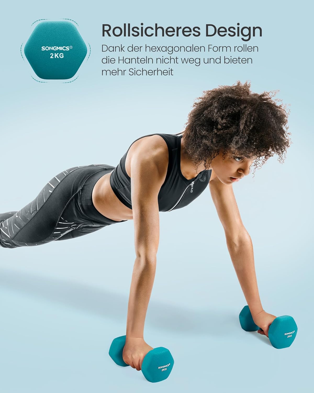 Hantel-Set mit Aufbewahrung, 12kg,limettengrün + aquamarin + dunkelgrau