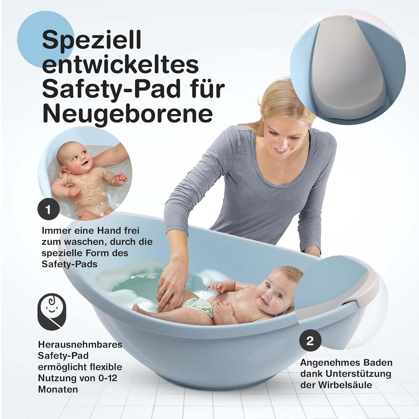 Badewanne mit Neugeborenen-Einsatz, blau