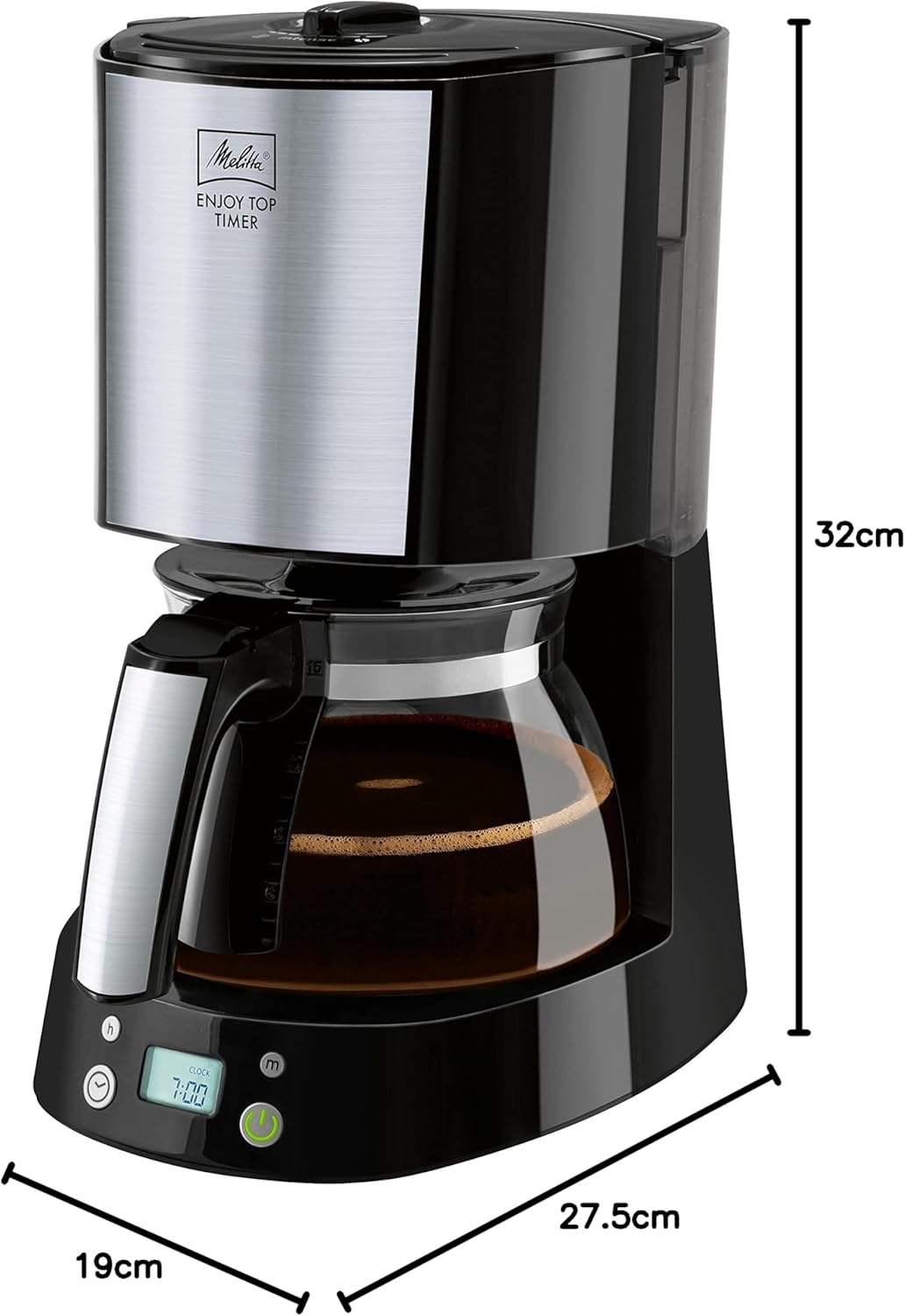 Enjoy Top Timer Filterkaffeemaschine, Schwarz / Glaskanne + Timer Single
