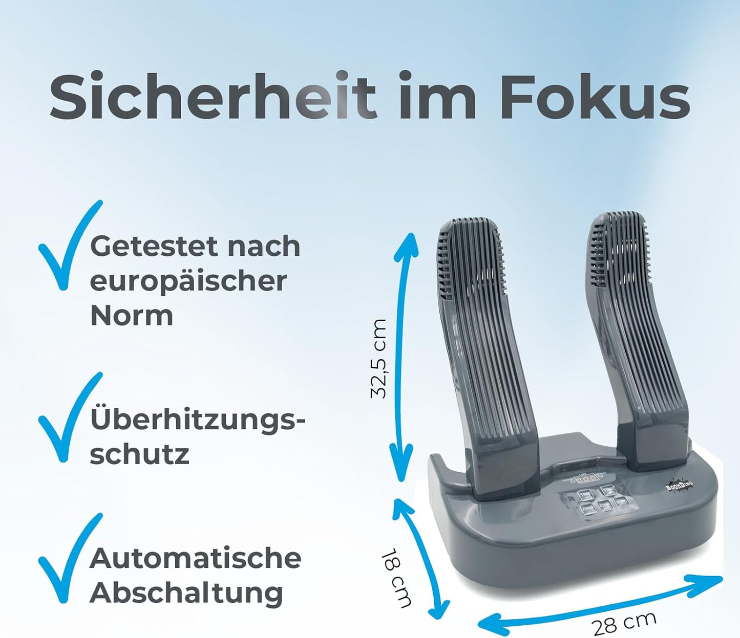 Elektrischer Schuhtrockner & Schuhwärmer für Ski- und Winterschuhe, grau
