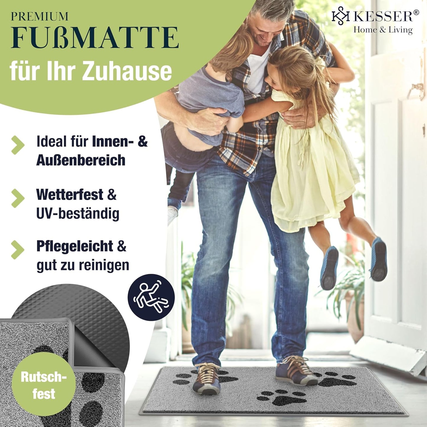 Schmutzfangmatte im Pfotendesign, 80x120 cm, 80x120cm Hellgrau Pfotendesign
