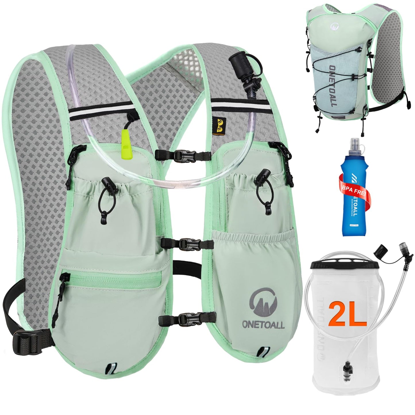Laufweste mit Trinkblase und Flasche, Grün mit eine 500ml Trinkflasche + eine 2L Trinkblase