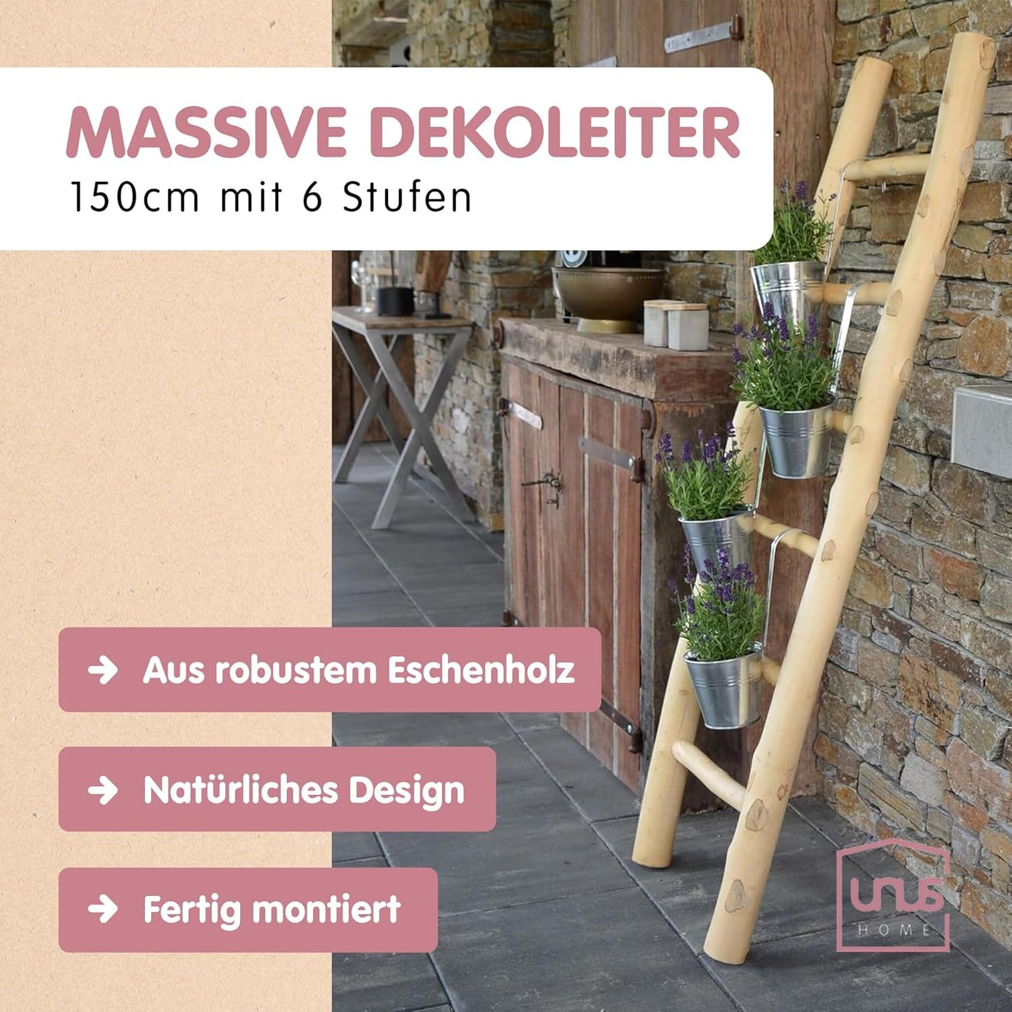 6-stufige Dekoleiter, Natur 150 cm