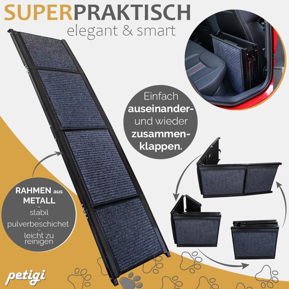 Hunderampe mit rutschfestem Teppich, Modell 03 - 180 cm