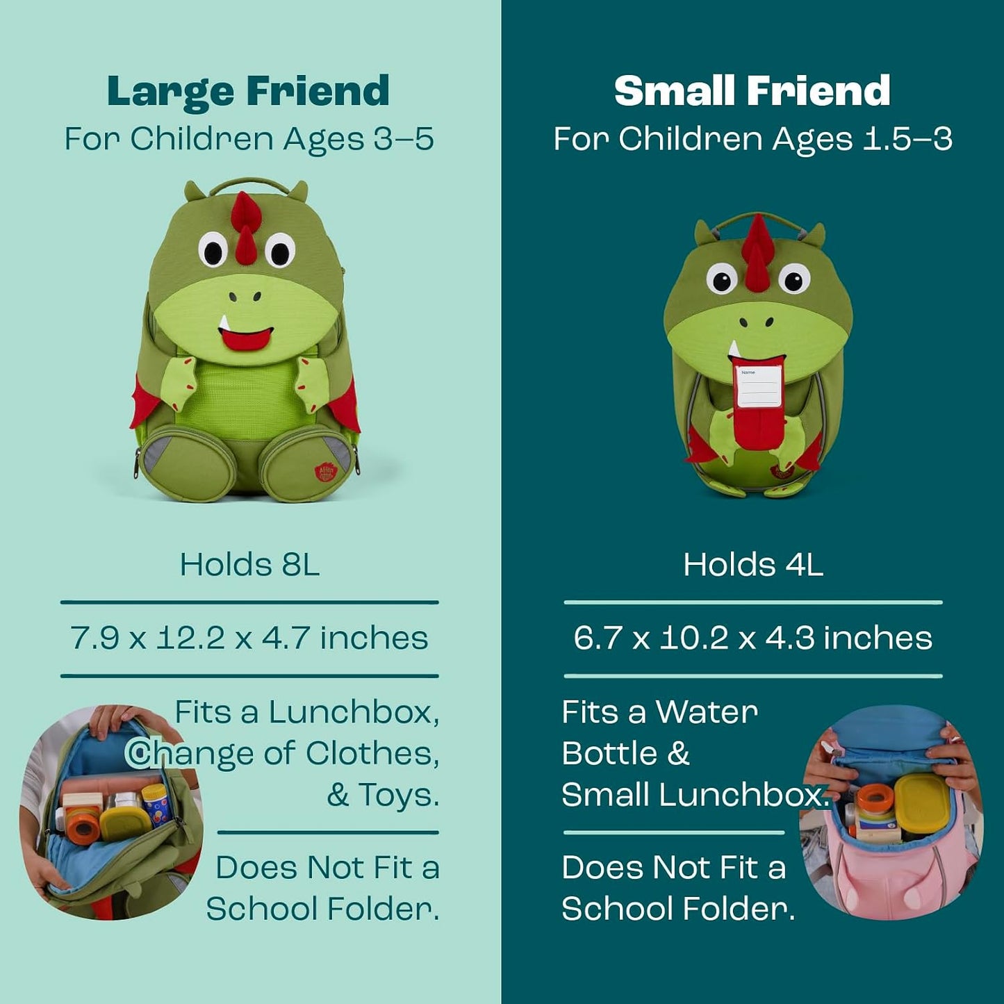 Kindergarten-Rucksack Kleiner Freund, Einheitsgrösse Drache - Grün