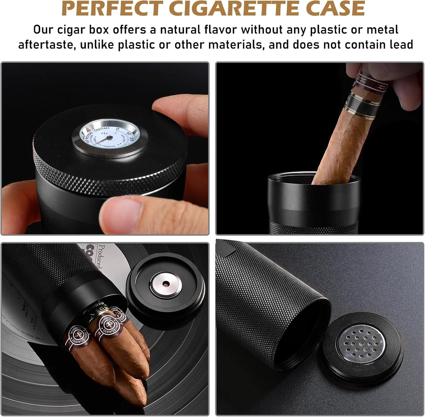 Zigarren Humidor Etui mit Hygrometer, Black