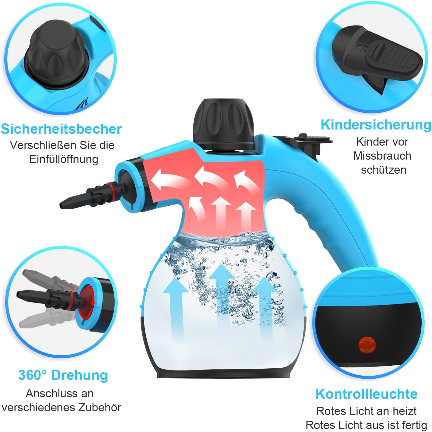Dampfreiniger mit 9-teiligem Zubehör-Set