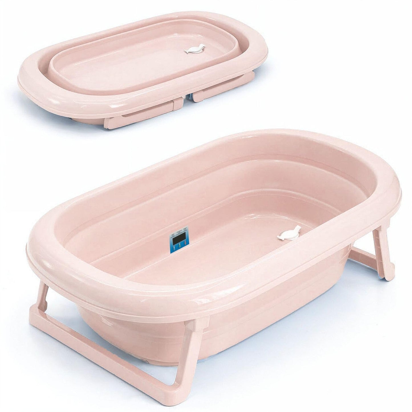 Faltbare Babybadewanne mit Abfluss & Thermometer, Peach Badewanne