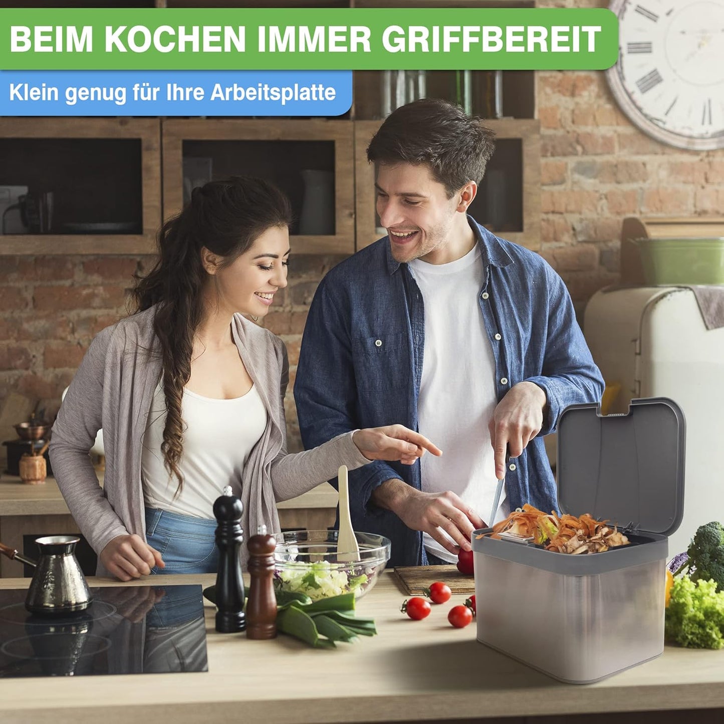 Geruchsdichter Biomülleimer mit Inneneinsatz, Grau