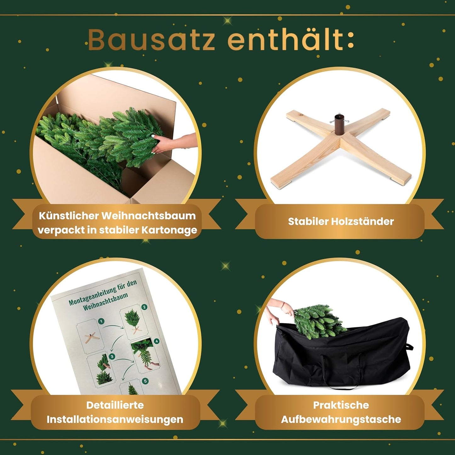 Künstlicher Weihnachtsbaum 150 cm mit Holzständer, Grün (Pvc Folie) 150 cm