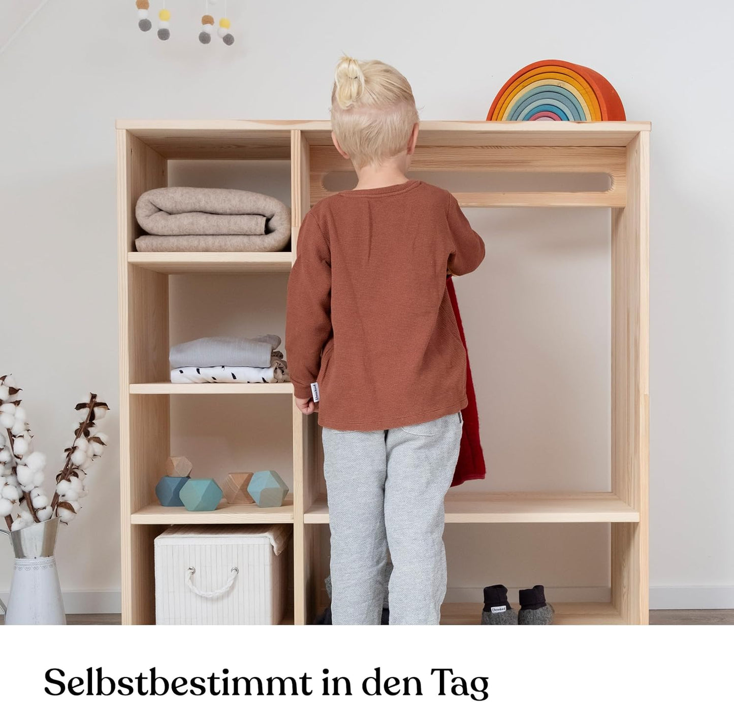 Kleiderschrank für Kinder, Kiefer Natur 100 x 100 x 40 cm