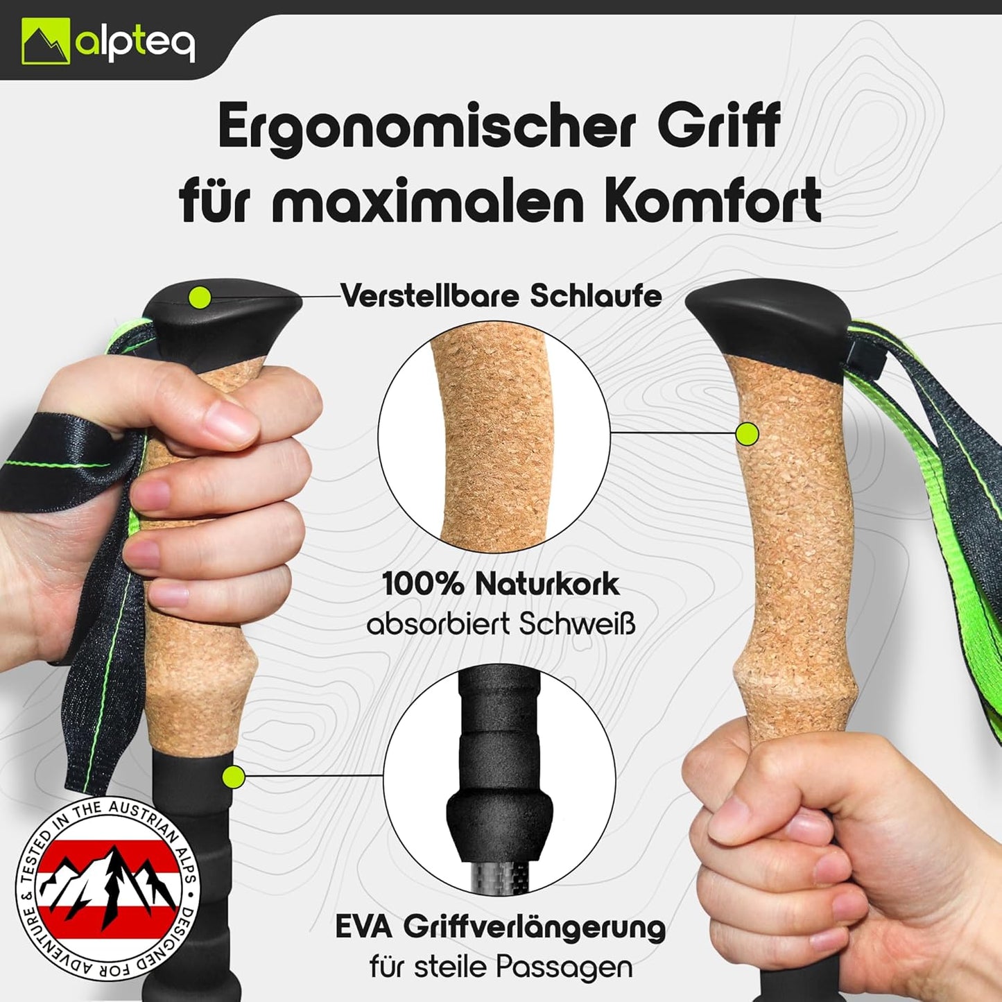 Faltbare Trekkingstöcke, Carbon 115-135 cm | Lime Green