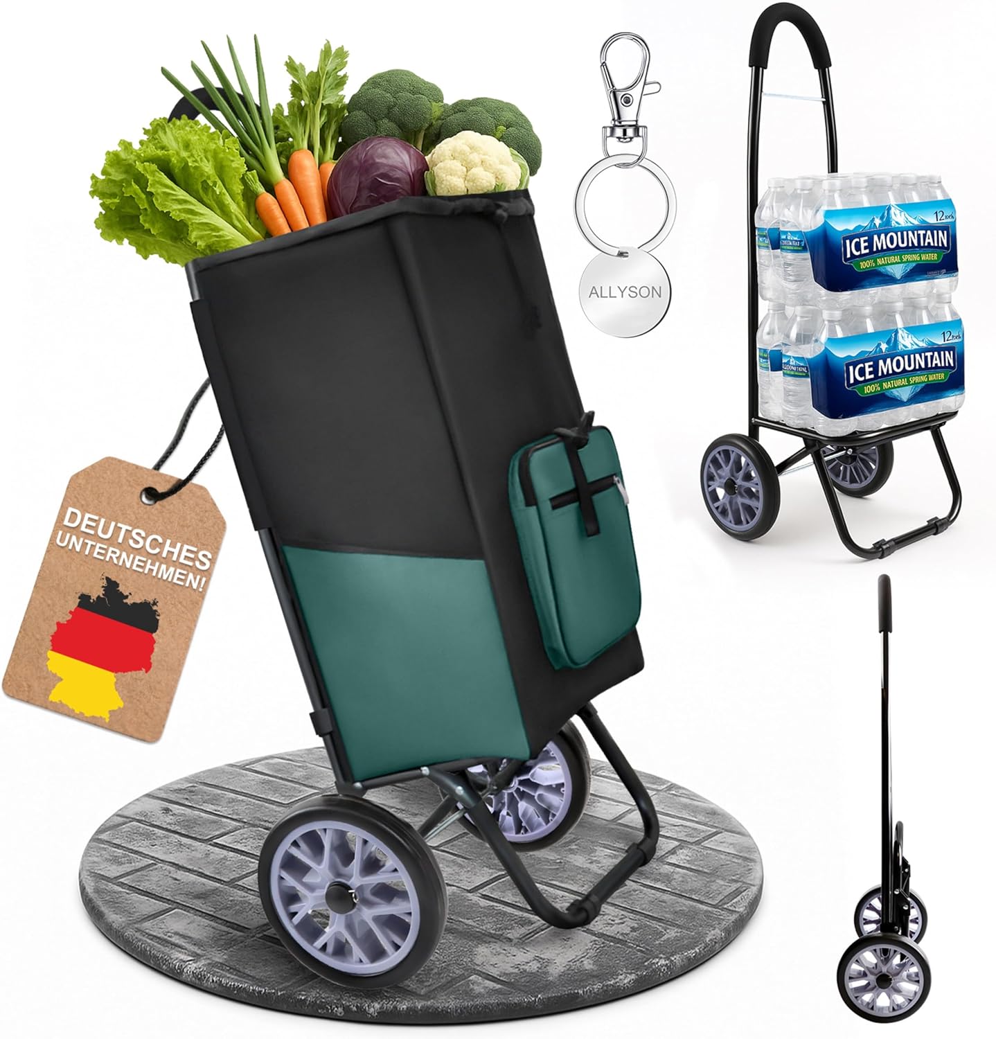 Klappbarer Einkaufstrolley mit Treppensteiger-Funktion, Grün