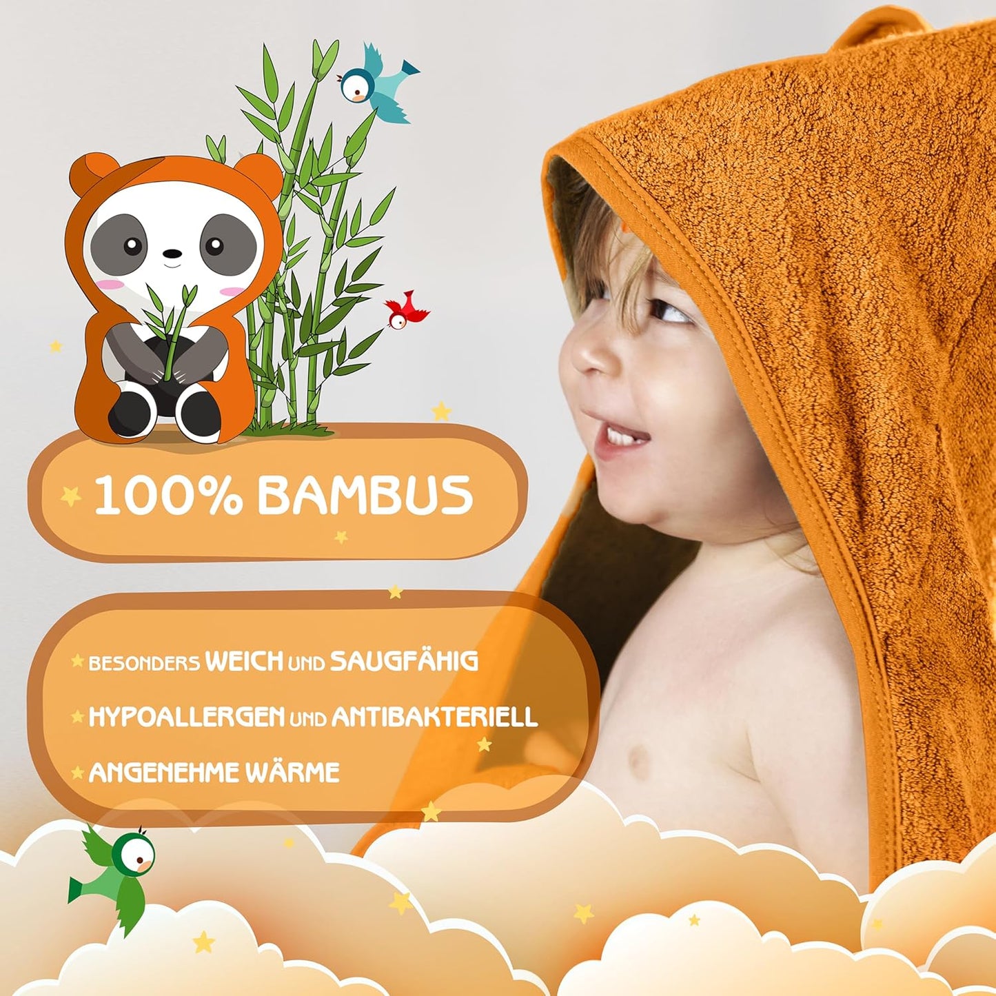 Kapuzenhandtuch Baby aus Bambus (extra dick), Lehm-braun