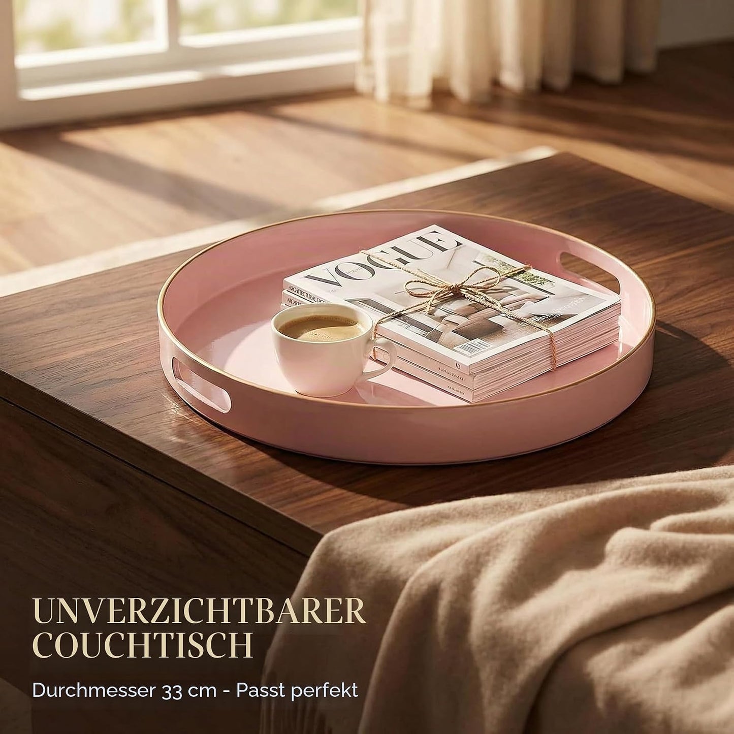Dekoratives Kunststofftablett mit Griffen, Pink