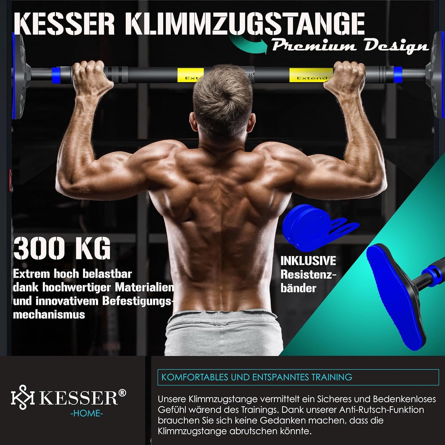 Verstellbare Klimmzugstange Türrahmen 68-106 cm, Blau