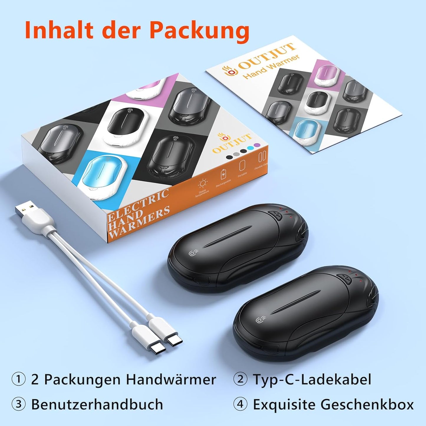 2er-Pack Taschenwärmer, wiederaufladbar, 1-Dunkles Schwarz