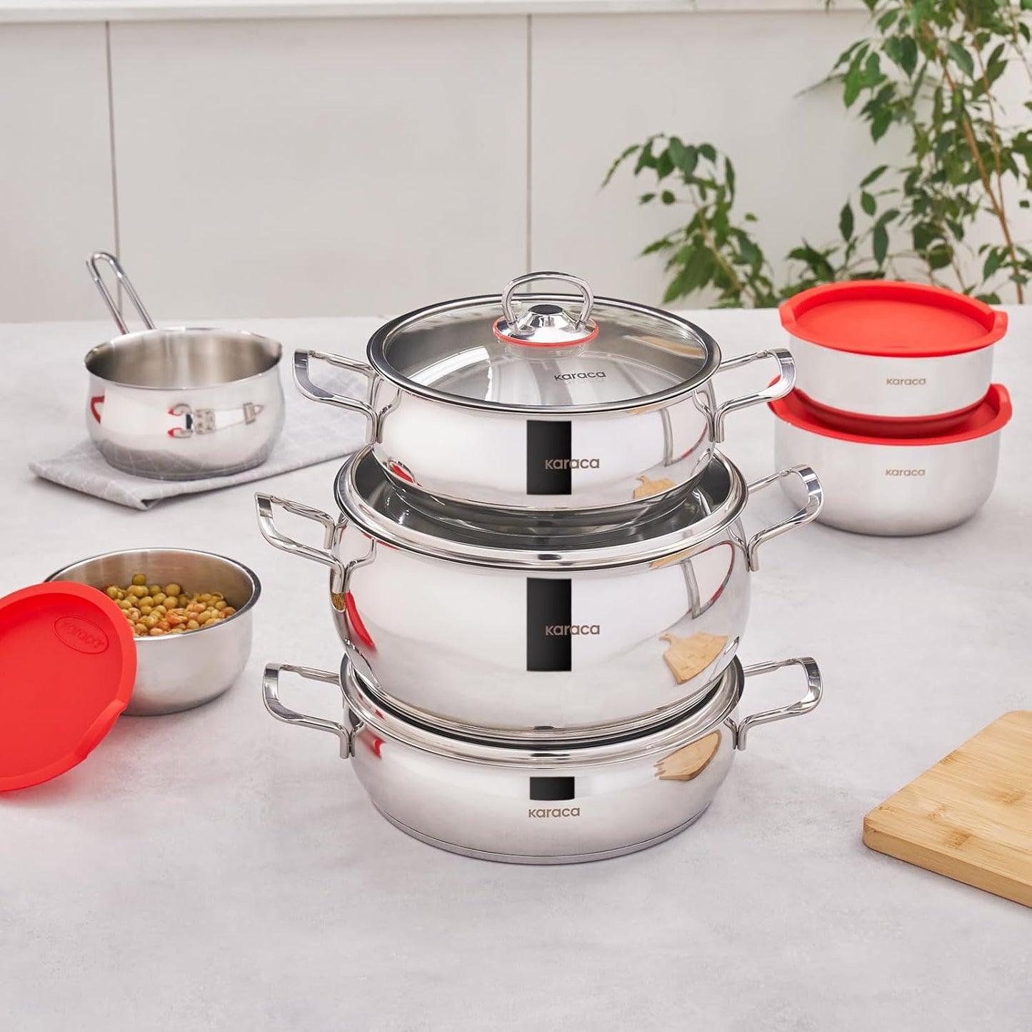 13-teiliges Kochgeschirr-Set mit Vorratsbehälter, 13 Piece - Silver, Silber