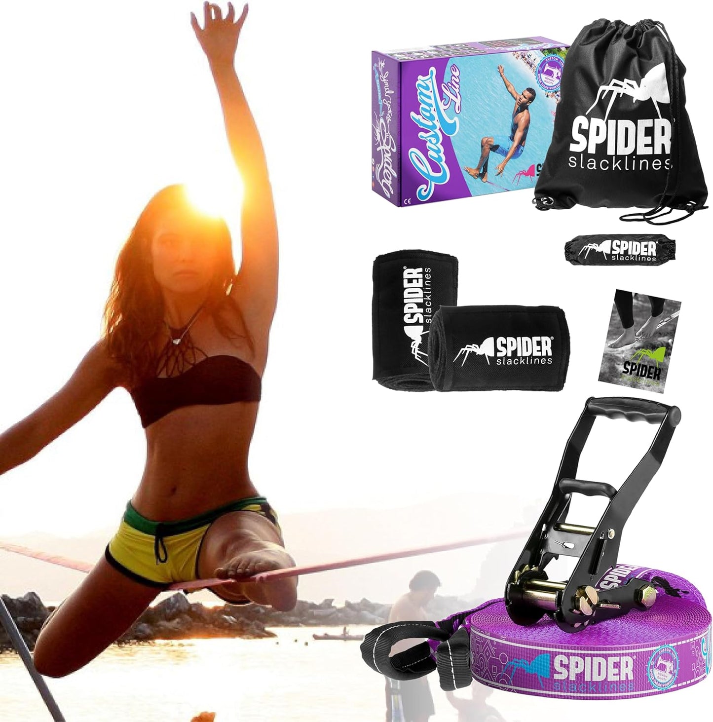 Slackline Komplettset für Anfänger & Fortgeschrittene, 20m mit 1 Ratsche