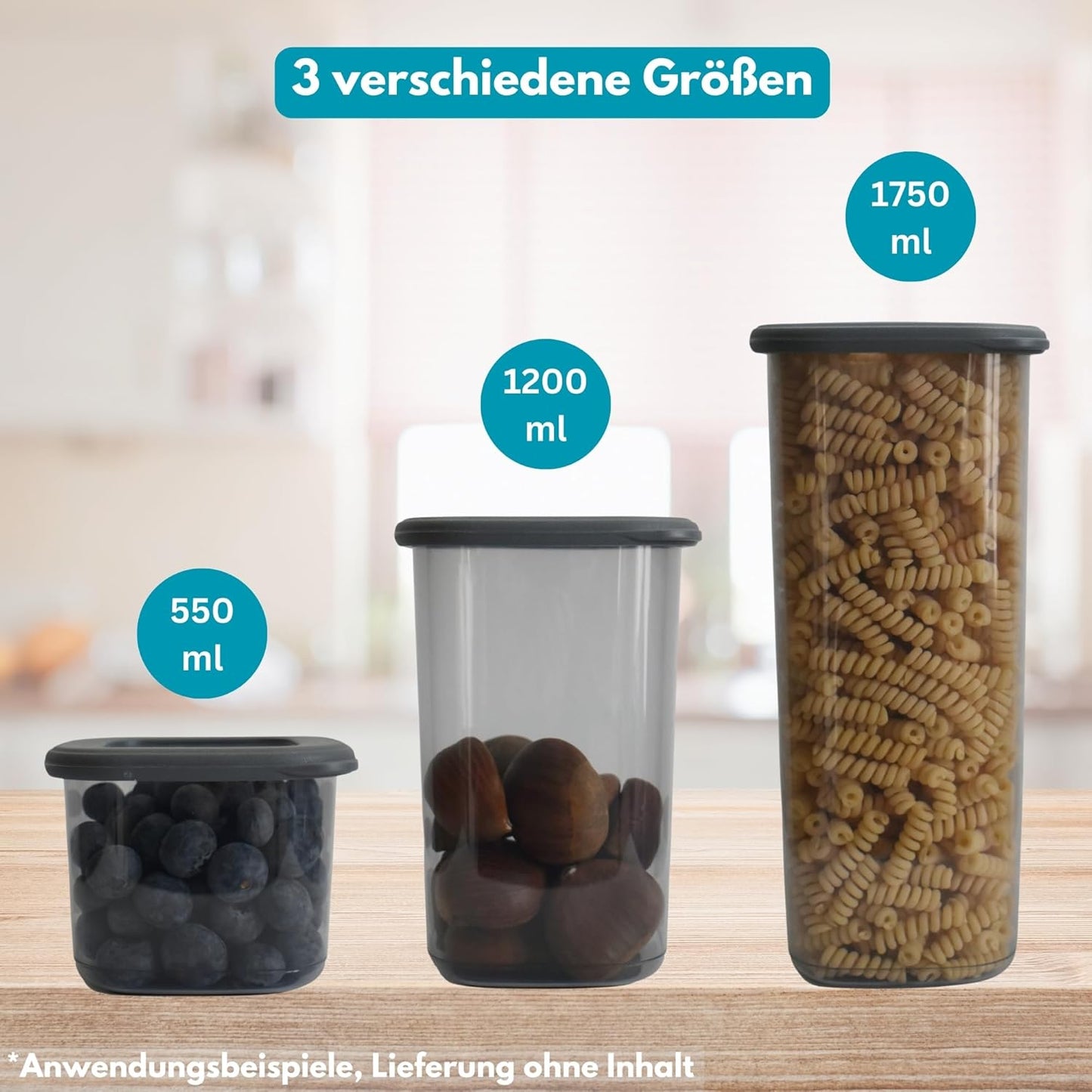 Luftdichte Vorratsdosen-Set (4-teilig) 1200ml, 4x 1200ml & 1x HLKauf-Block