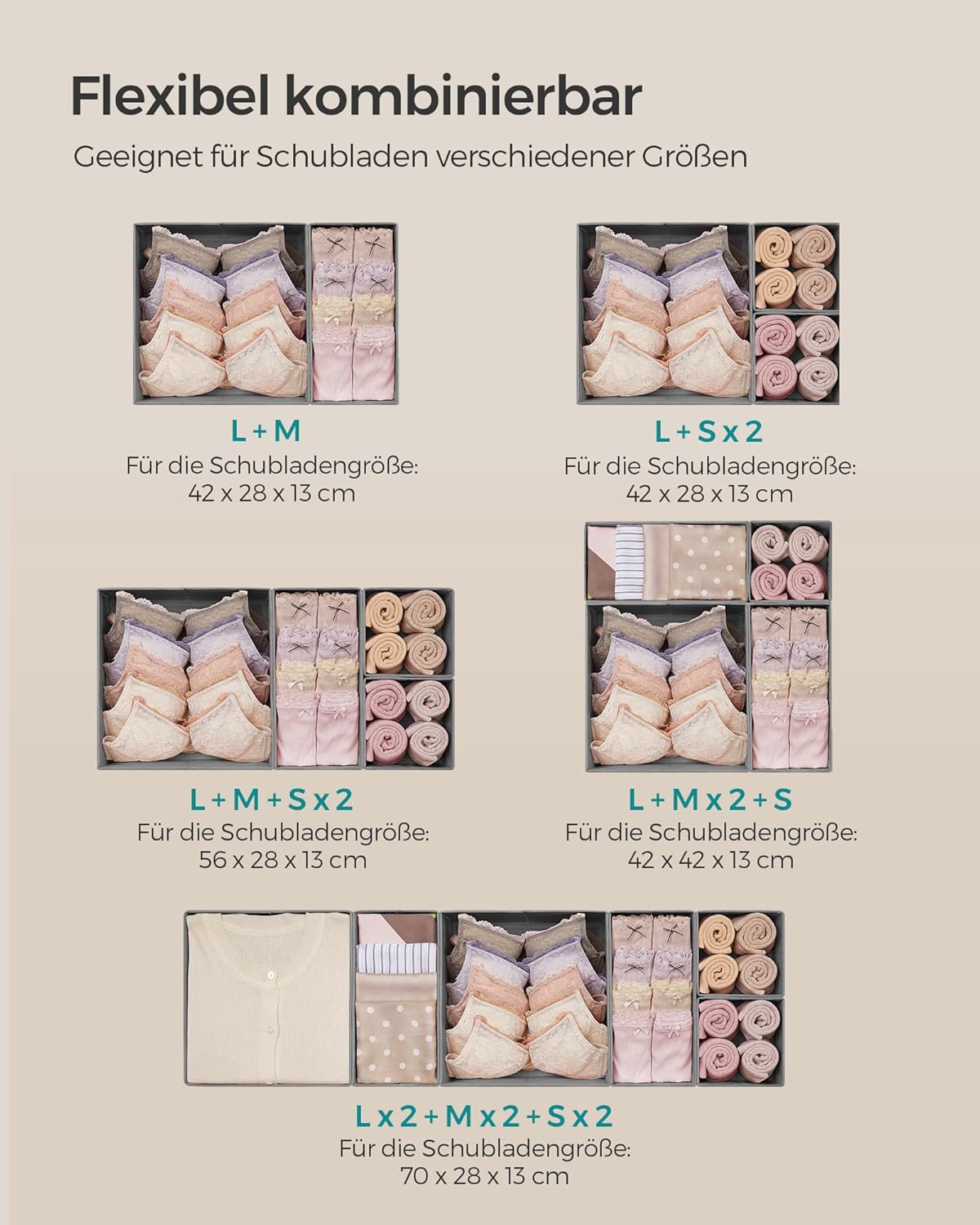 12er-Set Schubladen-Organizer, 12er-Set Taubengrau