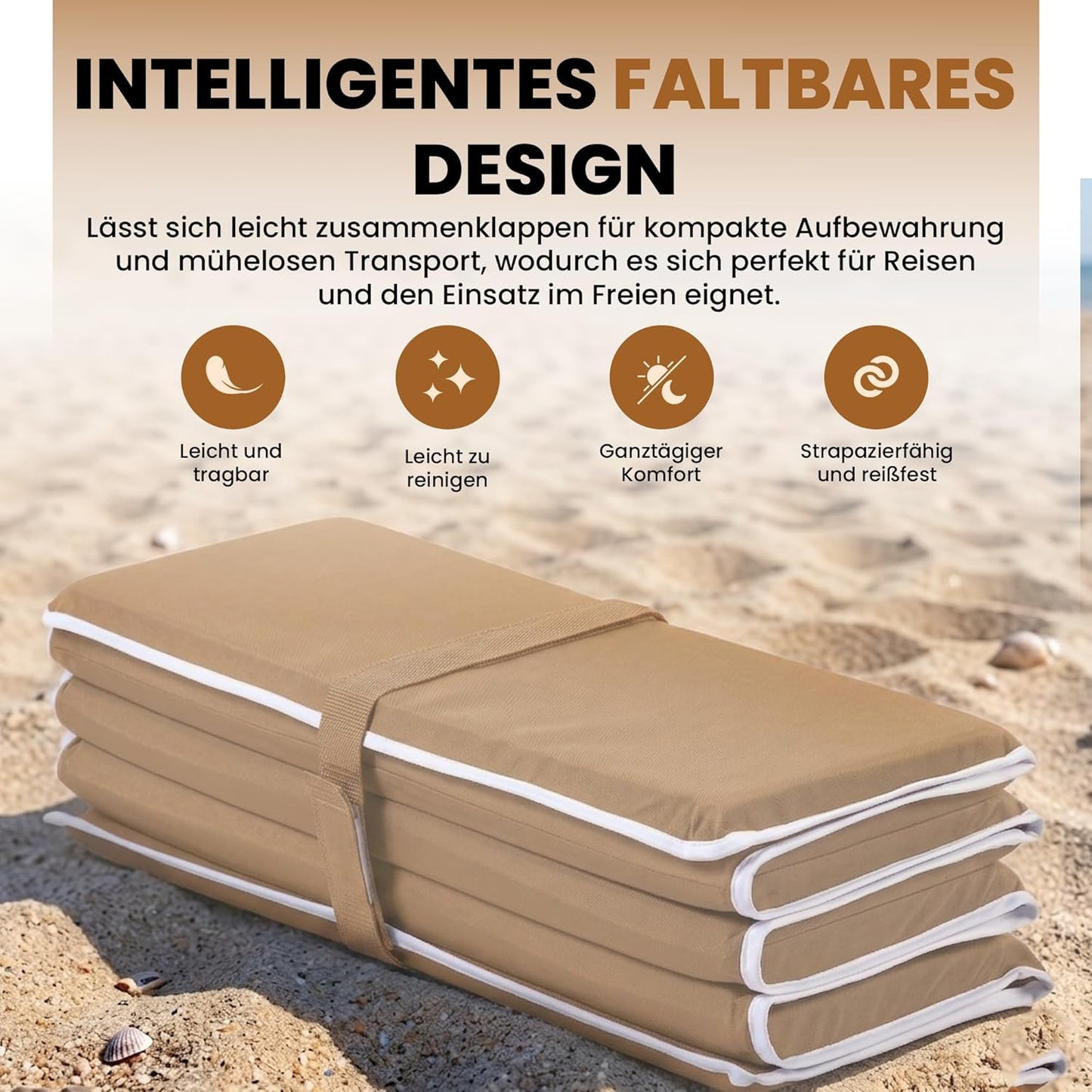 Faltbare 4-in-1 Strandmatte, Beige-Sand