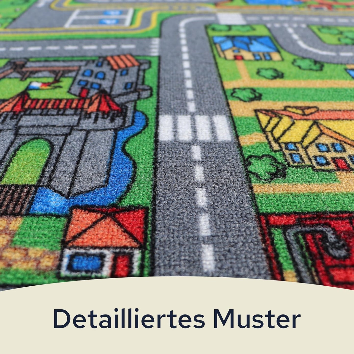 Spielteppich mit Strassen und Kreisverkehr, 140 x 200 cm (Rechteckig)