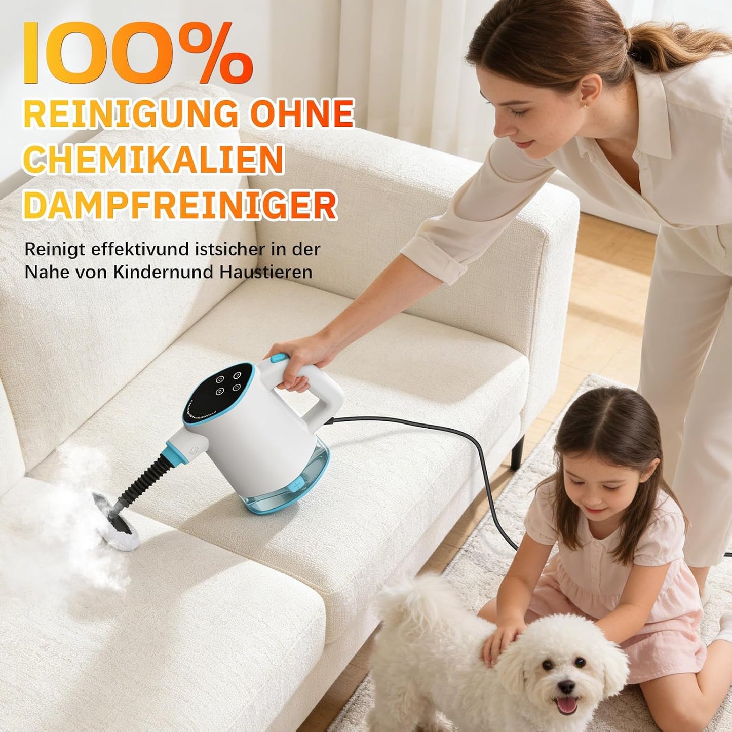 Handdampfreiniger mit Zubehör-Set, Weiss