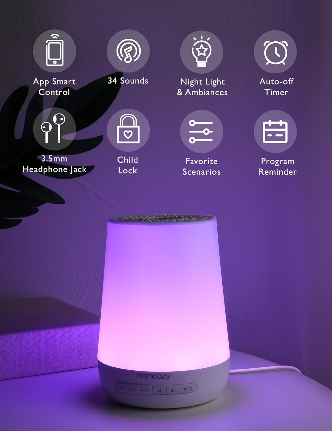 DB03 White Noise Machine mit 34 Klängen & Nachtlicht, Weiß