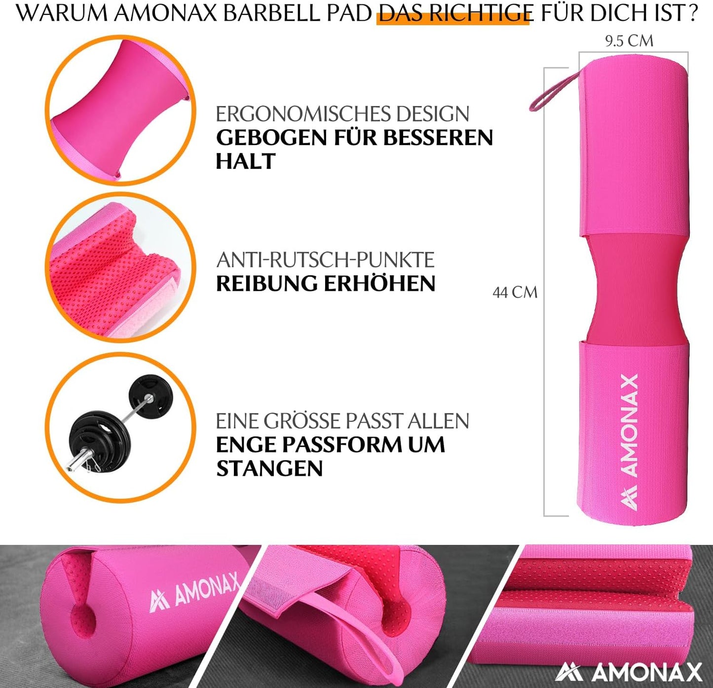 Langhantel-Nackenschutz für Krafttraining, Rosa 3-in-1-Kombi-Set