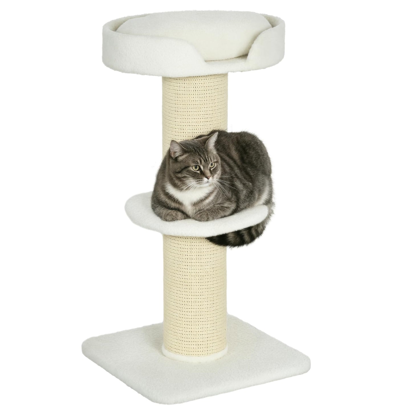 Mehrstöckiger Katzenturm mit Sisalstämmen und Kissen, Cremeweiss