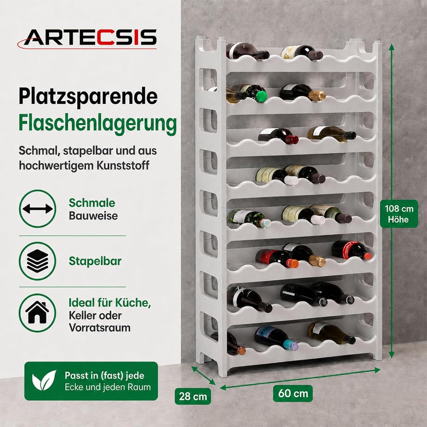 Modulares Weinregal für 48 Flaschen, Granitgrau 48 Flaschen