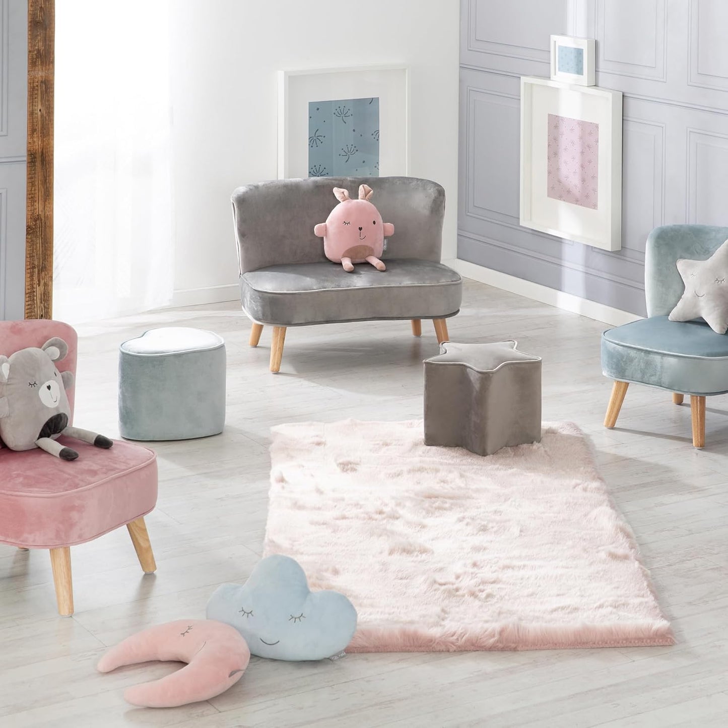 Kinderhocker Lil Sofa, Sternform Silbergrau