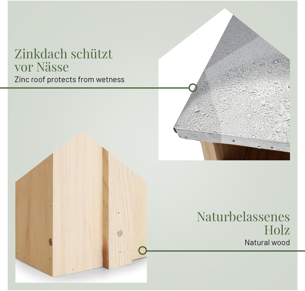 Vogel Nistkasten für Zaunkönig & Halbhöhlenbrüter, 2 Stück, 2 x Halbhöhle mit Metalldach