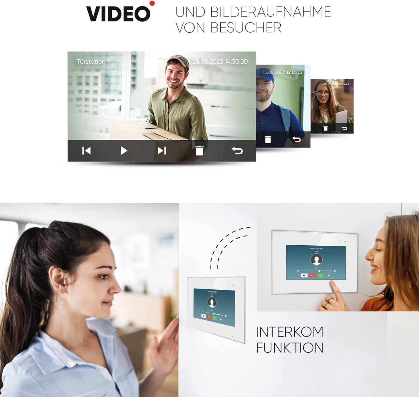 EVO-HD Video Türsprechanlage mit 7-Zoll Monitor, 1 Monitor, Ohne App D. Schwarz/Schwarz