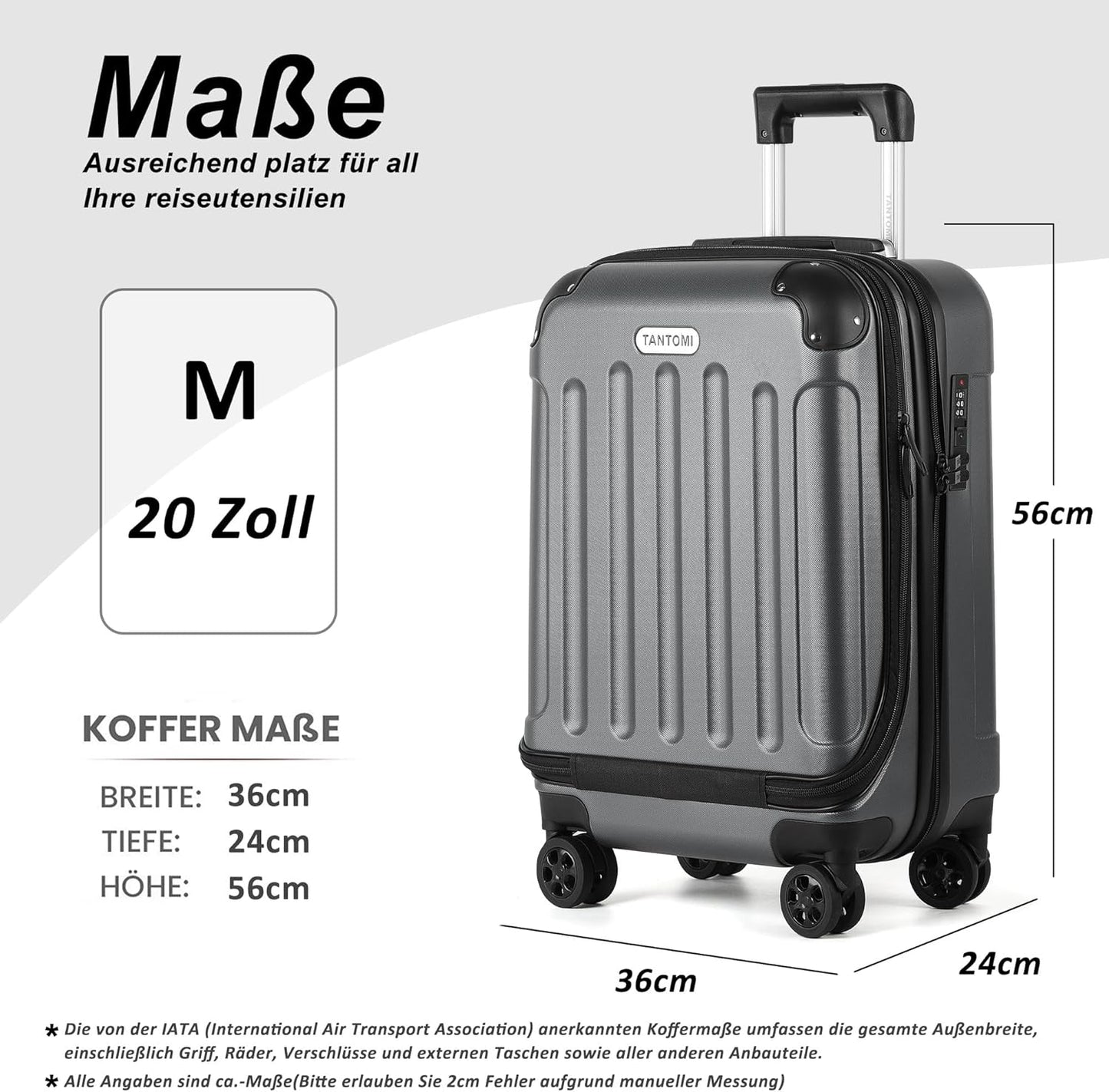 Handgepäckkoffer mit Laptopfach, Dunkelgrau M