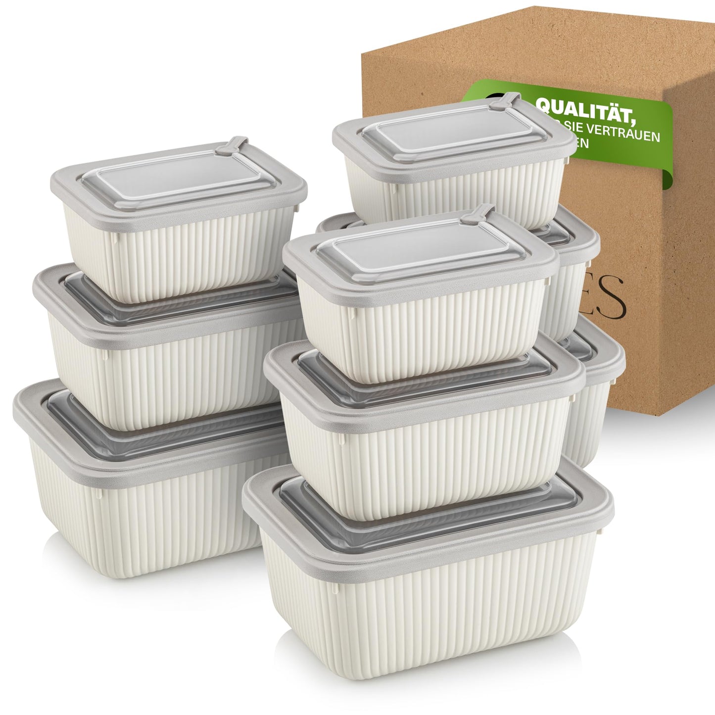 9er-Set Frischhaltedosen mit Ventildeckel, Beige 9er Set Rechteckig