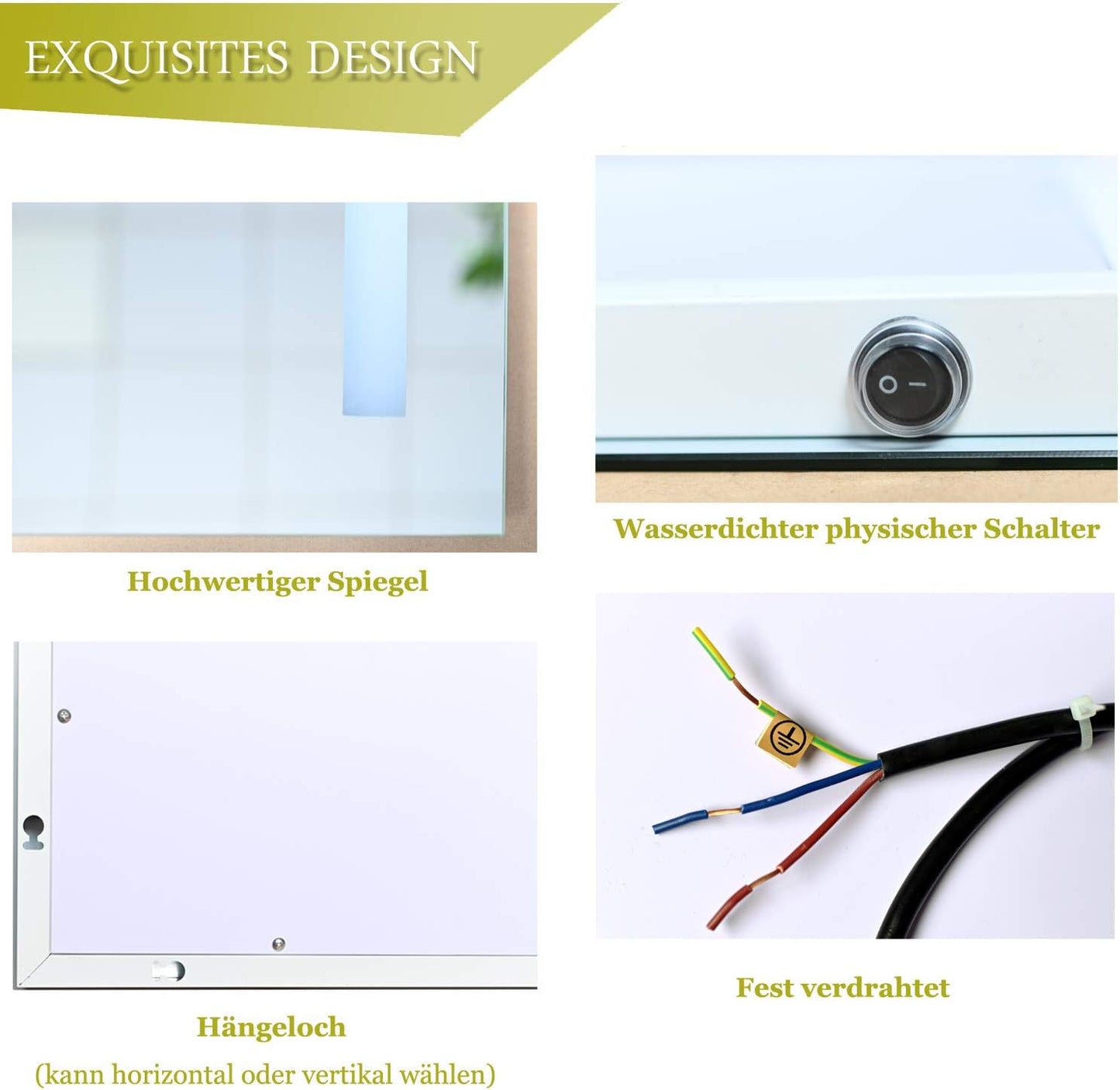 LED-Badezimmerspiegel mit Knopfschalter, 45 x 60 cm, 60L x 45B cm Zwei Mattierte Kanten - Ohne Bluetooth