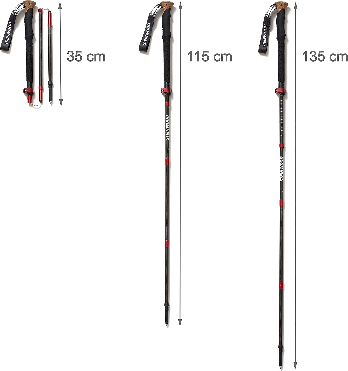 Carbon Wanderstöcke, Leicht, Verstellbar, mit Gummipuffern und Tragebeutel, Faltbar 135cm, Carbon zum Falten 135cm