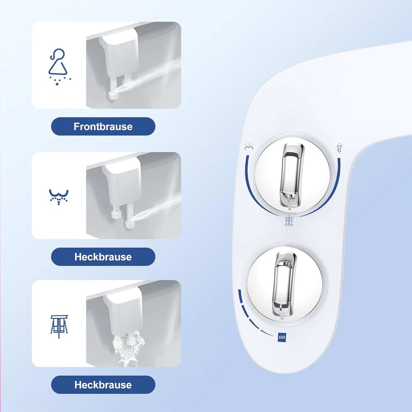 Bidet-Aufsatz mit selbstreinigender Doppeldüse, Doppelrad Bidet