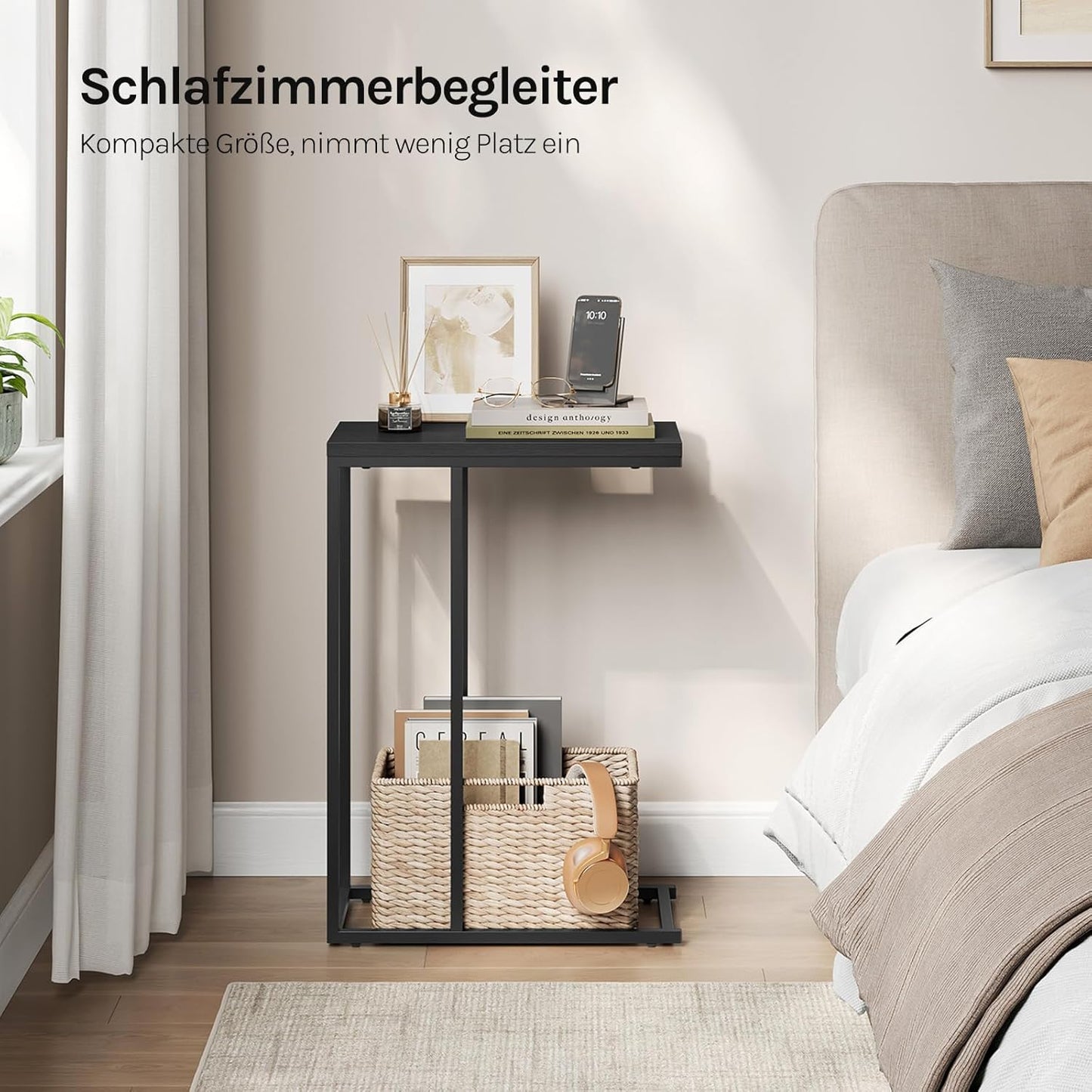 C-förmiger Couchtisch mit Metallgestell, 1er Set Schwarz