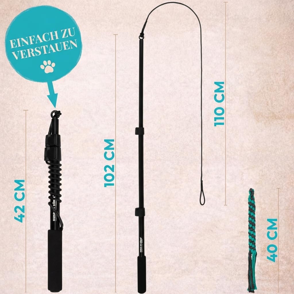 Reizangel für Hunde, Reizangel 102cm + Seile 110cm Schwarz