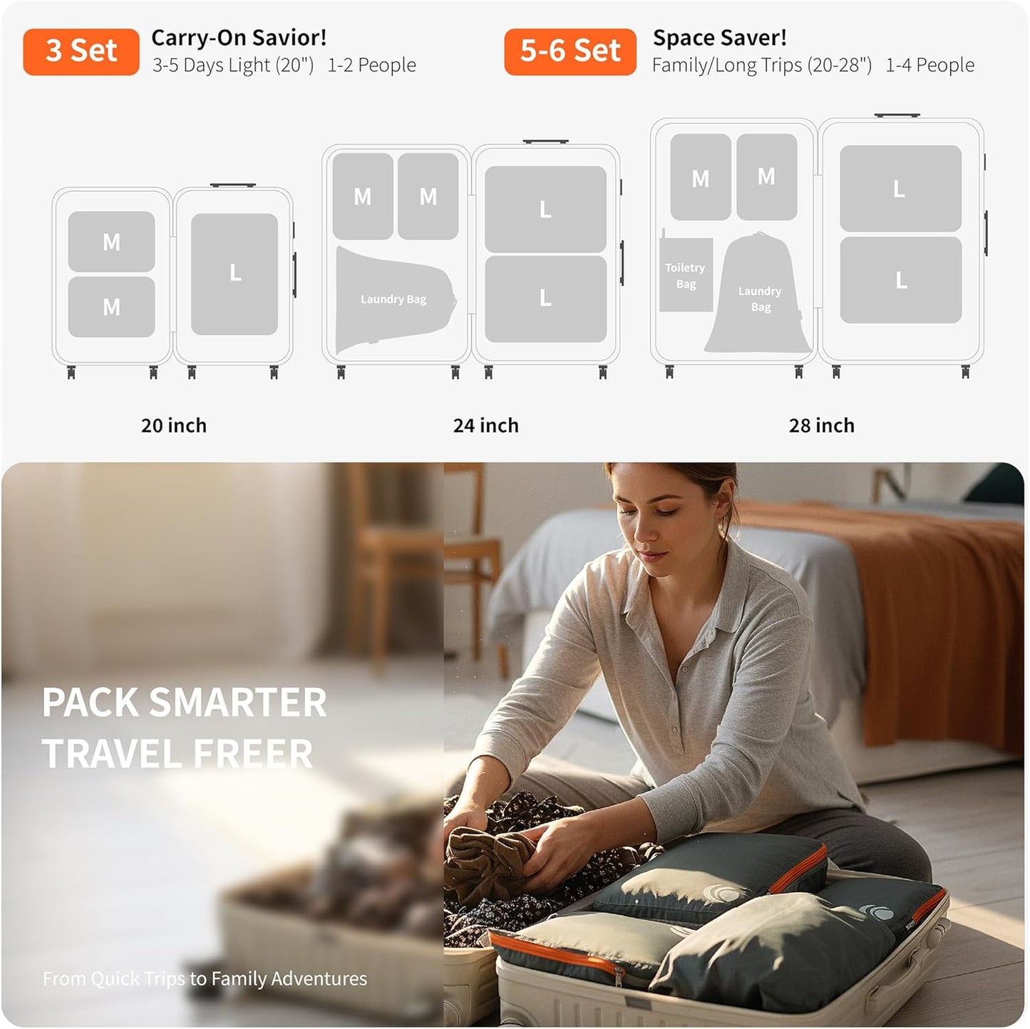 3er-Set Kompressions-Packwürfel, 3PCS Grey