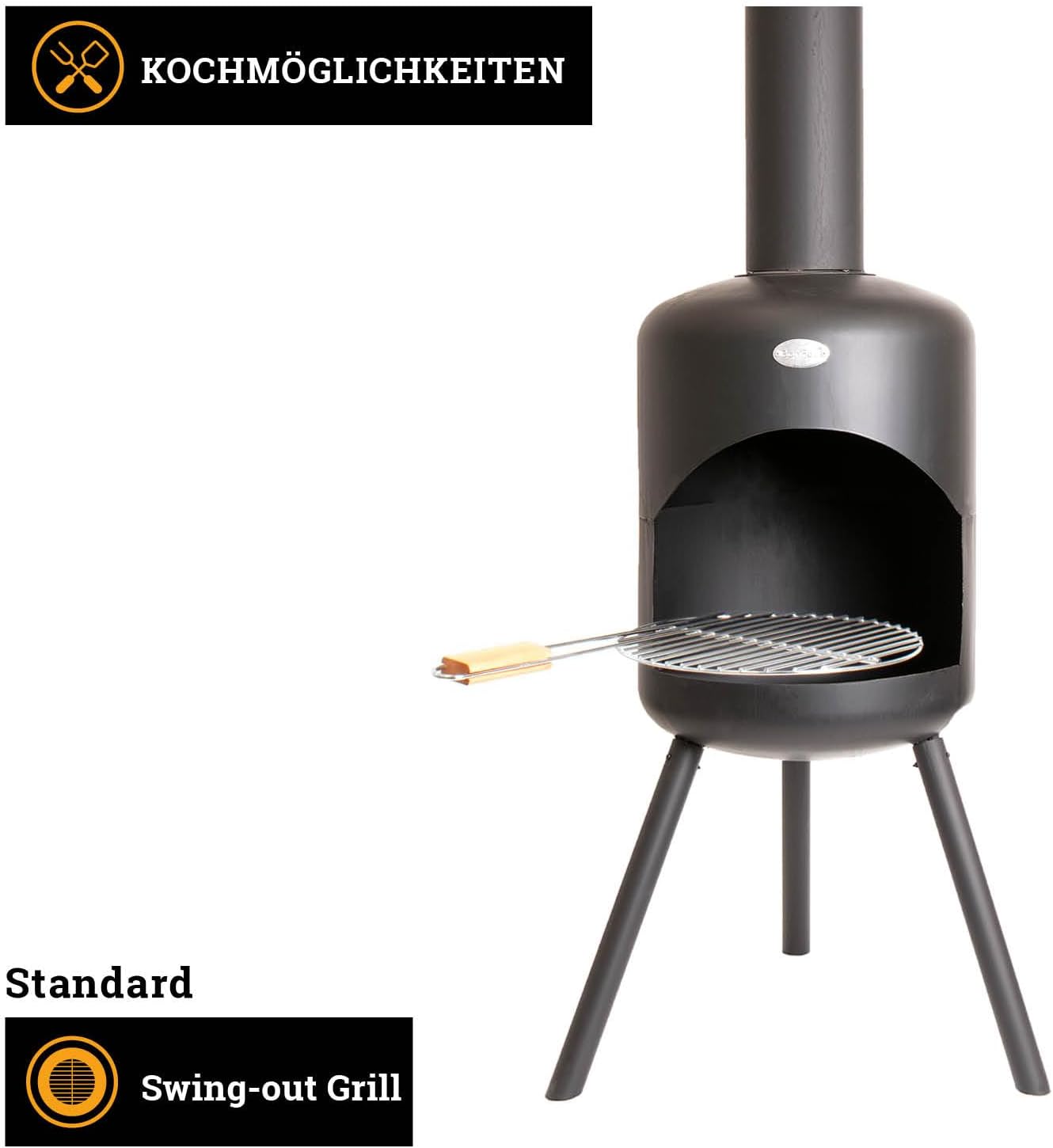 BonSelo Gartenkamin Schwarz, 39x39x147cm Schwarz