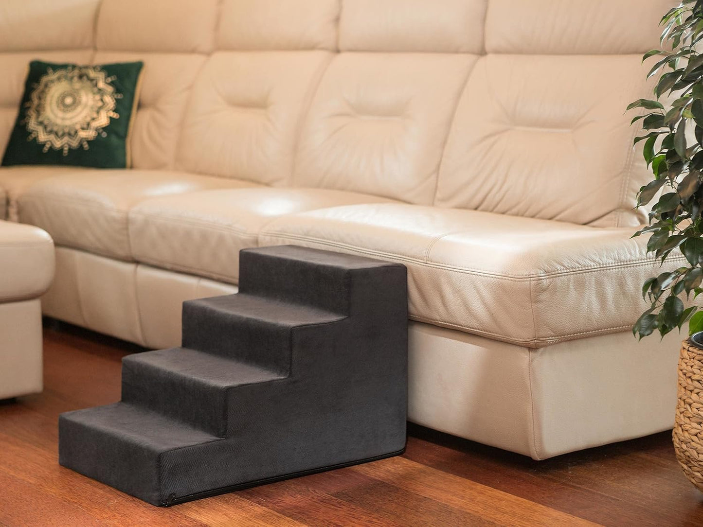 4-stufige Tiertreppe für kleine Hunde und Katzen, Mittel - höhe 40 cm / Schwarz