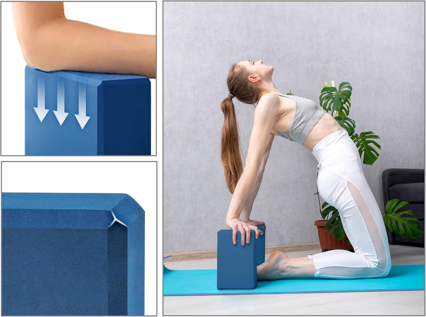 2er-Set Yoga- und Gymnastikblöcke, 23 x 15 x 7.5 cm marine