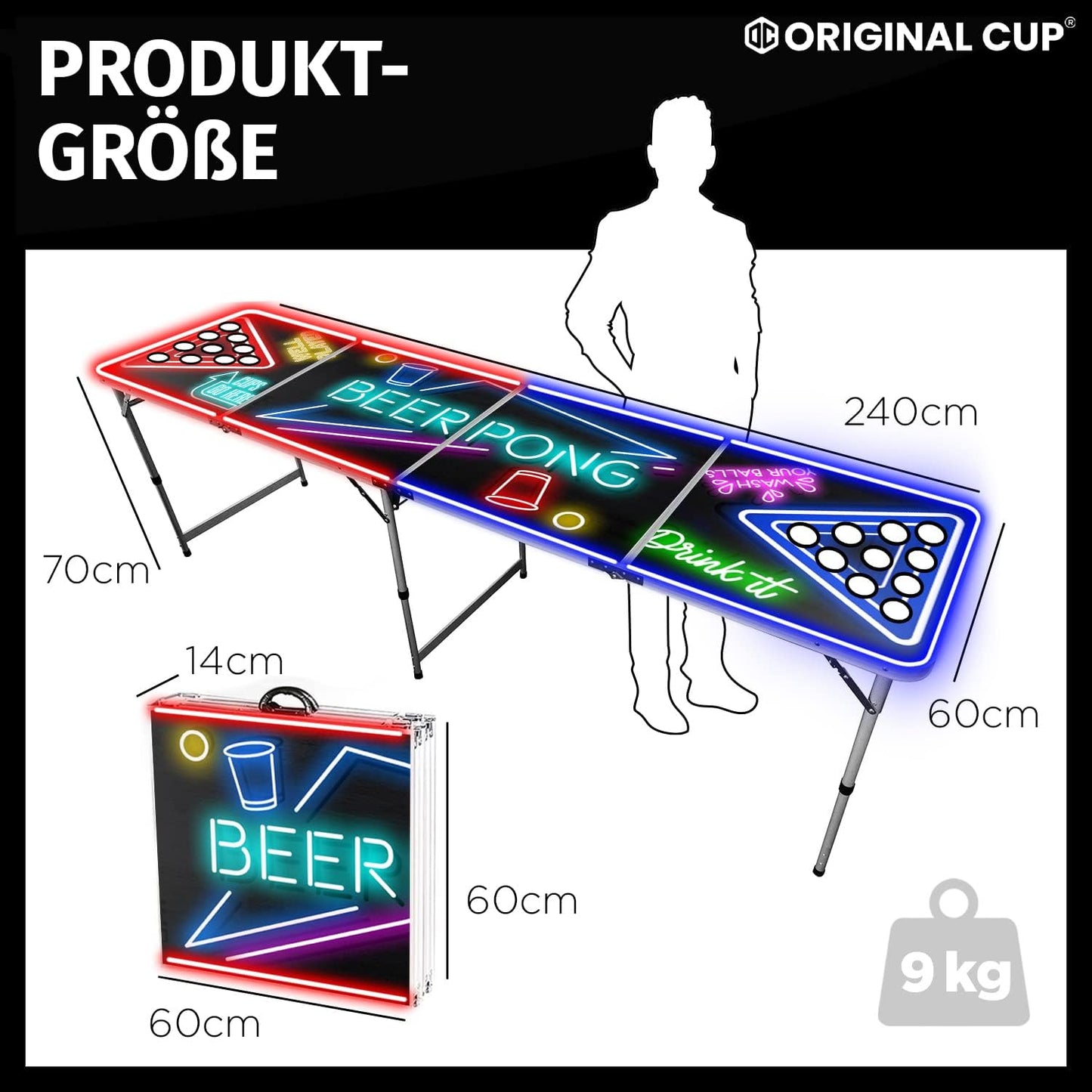 Beer Pong Tisch mit Spotlightholes und Neonlicht, Bier-pong Tisch