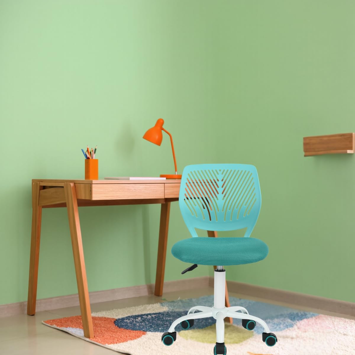 Verstellbarer Kinderdrehstuhl mit Rückenlehne, Turquoise