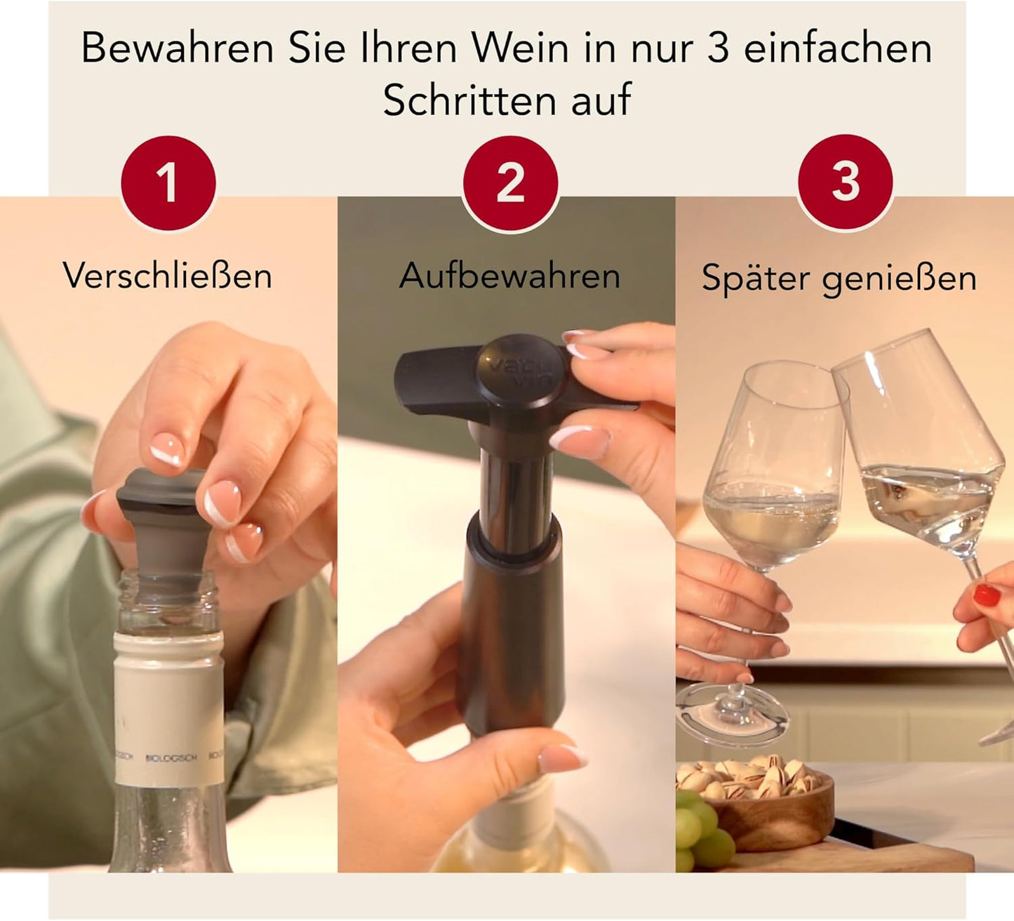 Weinpumpe mit Vakuumstopfen, 2 Stopfen